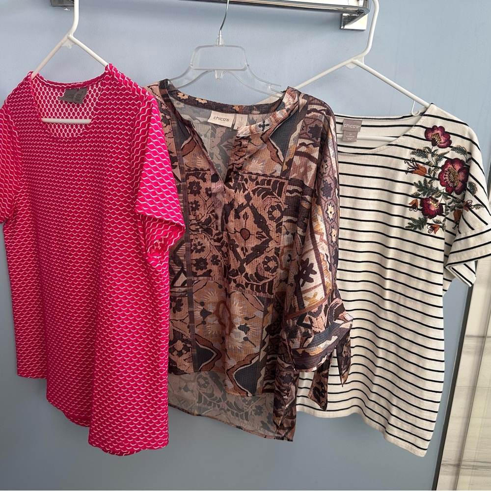 3 CHICO'S Cotton Short-Sleeve Tops Excellent Condition